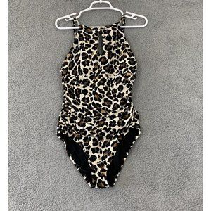 Ellen Tracy Animal Print High Neck One-Piece Swimsuit NWT Size 14 Keyhole